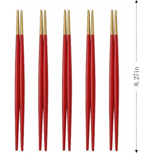 5 Pairs Glossy Red Gold Japanese Korean Stylechinese Chopsticks Sushi Sticks Noodles Food Tableware Reusable Metal Chopsticks