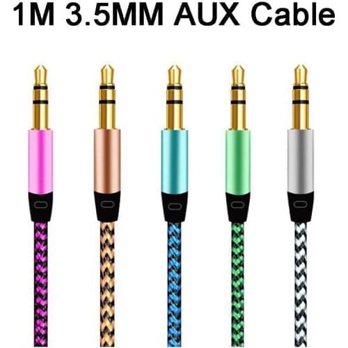 1m Nylon Jack Audio Cable 3.5 Mm To 3.5mm Aux Cable Male To Male Plug Car Aux Cord Music For Iphone 6 6S Samsung Phone Speaker