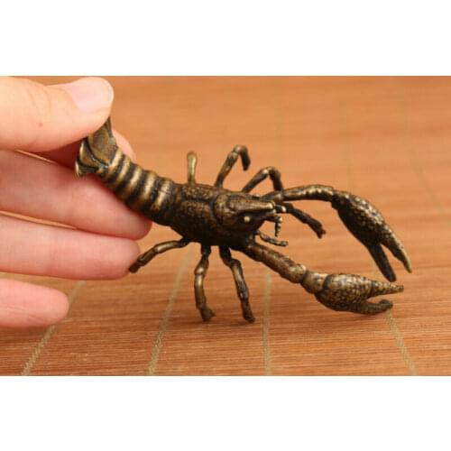 Asian tibetan chinese old bronze hand cast lobster statue collectable figure Art