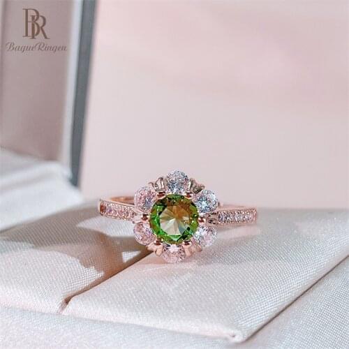 Bague Ringen Classic 925 sterling silver ring with Round shape emerald gemstones open adjust size party Silver Fine Jewelry gift