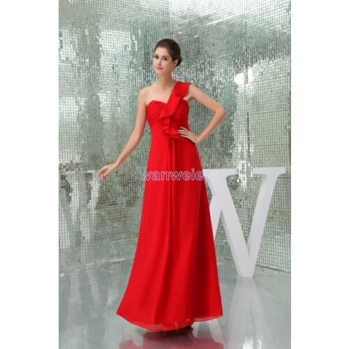 Free shipping modest 2016 new design hot sale pleat custom size one shoulder plus size gown beach long red Bridesmaid Dresses