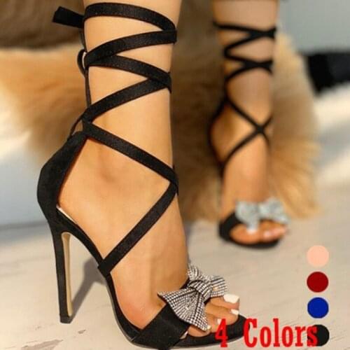 Glitter Rhinestones Women Pumps Crystal Bowknot Summer Lady Shoes Open Toe High Heels Party Prom Shoes