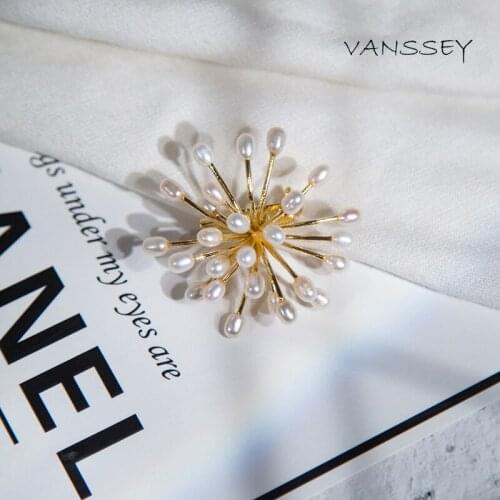 Vanssey Fashion Jewelry Blooming Flower Fireworks Natural Freshwater Pearl Brooch Pins Wedding Accessories for Women 2019 New