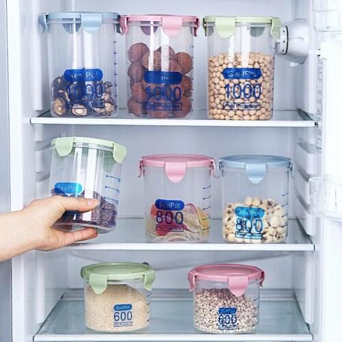 Household Transparent Plastic Airtight Cans, Food Jars, Kitchen Grain Storage Boxes, Storage Jars Glass Jars and Lids