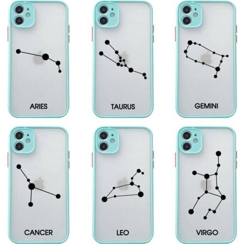Twelve constellations Phone Case For iphone 12 11 Pro Max Mini XS 8 7 Plus X SE 2020 XR Matte Transparent Light blue Cover