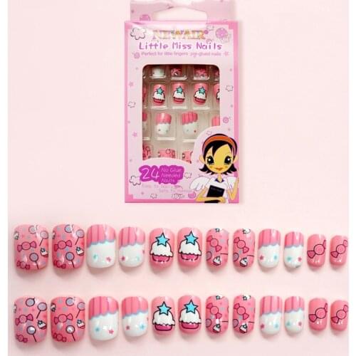 Child Makeup Toy False Nail Tips Nail Toy Fake Nails Manicure Sweet Color Candy Pattern Children Nail DIY Creative Beauty Tool