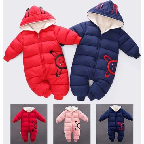 Kids Warm Overalls Winter Plus Velvet Coat Newborn Baby Wear Snowsuit Boys Girls Warm Romper Down Cotton Clothes Bodysuit