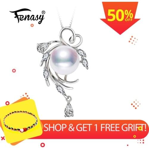 FENASY 925 Sterling Silver Natural Freshwater Pearl Necklace For Women Pearl Jewelry Custom Boho Leaf Emerald Crystal Necklace