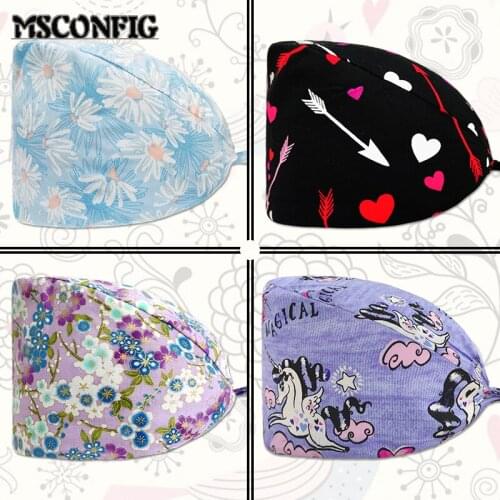 Personalized Printing Surgeon Surgical Cap Adjustable Beauty Salon Laboratory Pet Shop Scrub Cap Lady Nurse Cap Dentist Cap