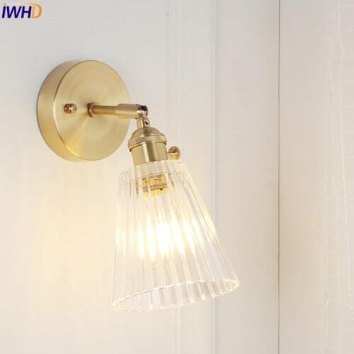 IWHD Nordic Modern Copper Wall Lamps Bedroom Glass Bathroom Mirror Light Home Lighting luminaire Edison Wall Sconce Wandlamp