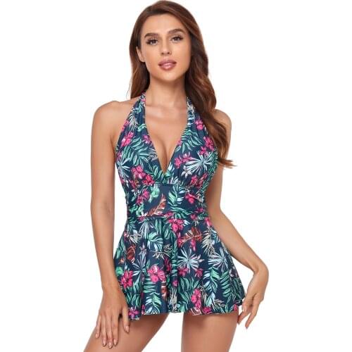 Floral Printing Bikini Set Women V-neck High-waisted Two Piece Swimsuit 2021 Girl Beach Bathing Suit Swimwear A1-EF0004