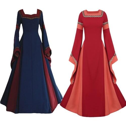 Hot Sale Collar long-sleeved horn sleeve long dress medieval dress women Renaissance Palace Court Princess Medieval Dress