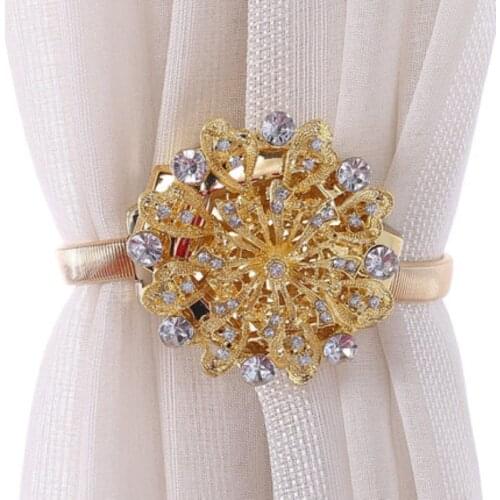 Fashionable Flower Shaped Magnet Curtain Banding Ring Spring Rhinestone Wire Magnetic Curtain Buckle Clip Window Accessories