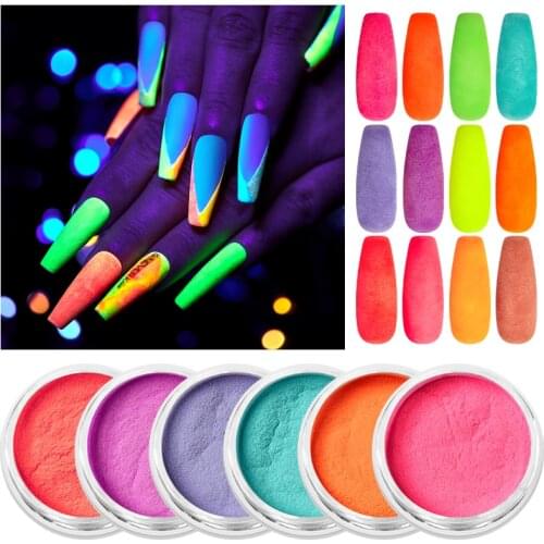 Mtssii Neon Phosphor Dipping Luminous Powder Nail Art Decorations Fluorescent Glitter Glow Pigment Dust UV Gel Polish