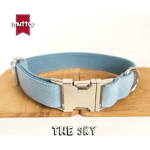 MUTTCO retailing self-design collar THE SKY handmade collar poly satin and nylon wathet blue 5Sizes dog collar and leash UDC032