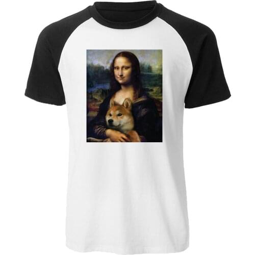 Funny Mona Lisa Shiba Inu Doge Men T-Shirts New Arrival 2019 Summer Mens Raglan Tee Shirts Cotton High Quality T Shirt Male Tops