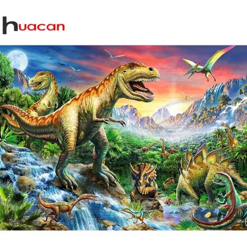 Huacan Diamond Painting Kit Dinosaur Full Square/round Diamond Embroidery Mosaic Animals Home Decor Wall Sticker