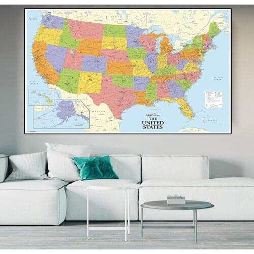 150*100cm The United States Map Non-woven Canvas Painting Eco-friendly Wall Art Poster Home Decoration Education Supplies