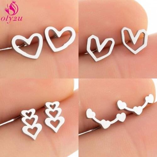 New Hot Sale Silver Color Womens Animal Heart Shaped Stainless Steel Stud Earrings Earrings Female Jewelry Party Christmas Gift