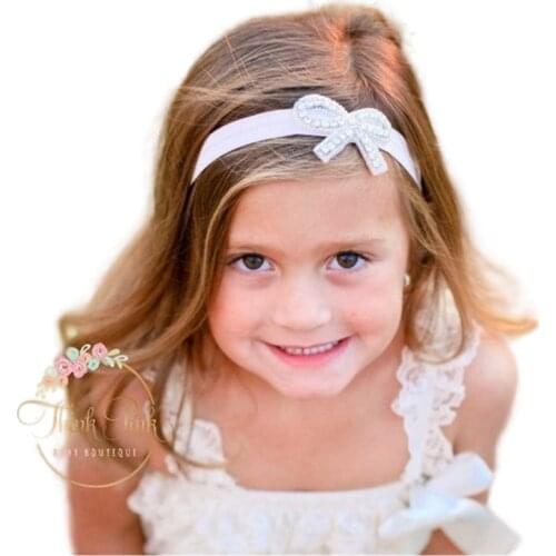 Wholesale New sparkly white crystal beads handmade shining bow design headband for wedding party girls and adult headband
