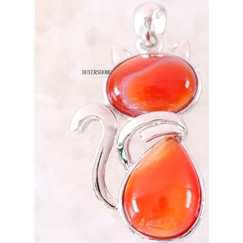 Free Shipping Natural Stone Beads Red Carnelian Cute Cat Shape Pendant Fit Necklace For Girls Women Jewelry Gift 1Pcs K485