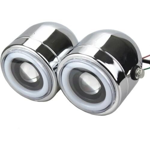 Motorcycle Front Headlight Twin Dual Angel Eyes 12v LED Headlamp Light For Harley Honda Yamaha Kawasaki Custom