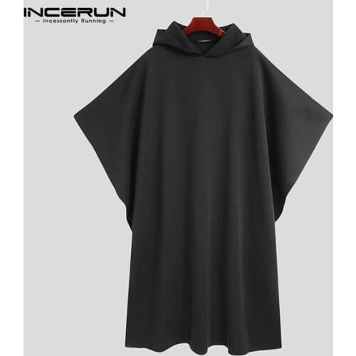 Stylish Men Cloak Coats Hooded Cape Solid Loose 2021 Streetwear Punk Style Windproof Men Long Trench Chic Winter Poncho INCERUN
