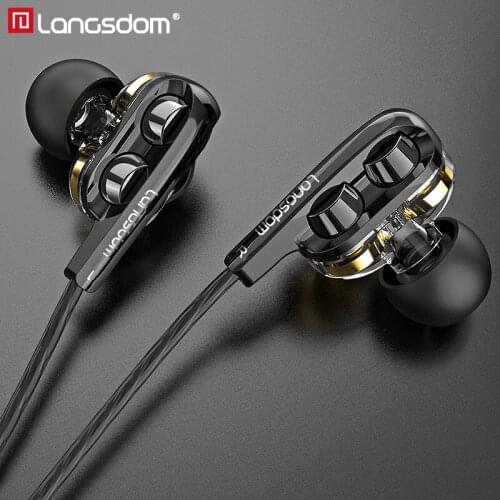 Langsdom D4C Wired Metal Super Bass Earphone With Mic Hifi Stereo Sport Double Bass Earphone Headset For Mobile Phone Pad