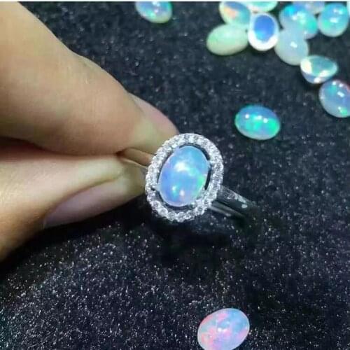 REAL S925 sterling silver inlaid Natural OPal ring 4*6mm High quality pure Gem good clarity For Men or Woman