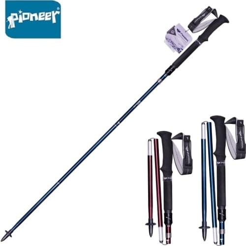 PIONEER 2pcs/ Pair 5 Section Folding Ultra-light Trekking Nordic Alpenstocks Aluminum Carbon Tungsten Hiking Walking Sticks Pole