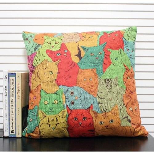 Mediterranean Cat Pillow cover,color Cat Cushion cover Linen pillow case office pillows home decorative Sofa cushions