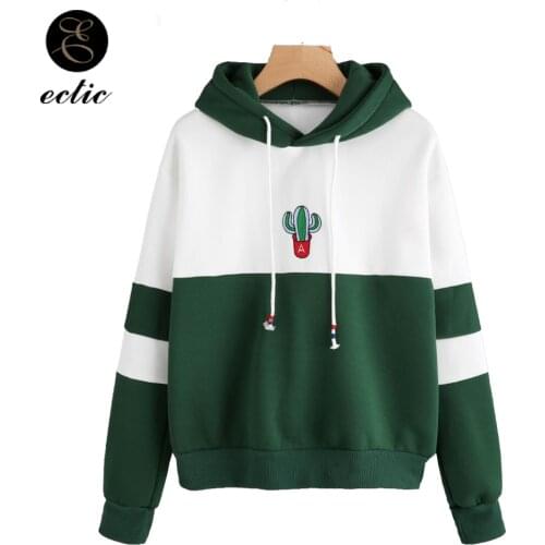 Sweatshirt Cactus Poleron Mujer 2021 Print Patchwork Striped Women Hoodies Embroidery Long Sleeve Oversized Hoodie Cute Pullover