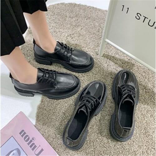 Mature Women Pumps Office Handmade Lace Up Round toe Square Heel Shoe Women Leisure Comfortable Womens Shoes Retro leather shoe