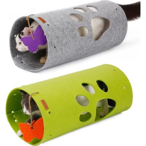 DIY Cats Tunnel Mat Natural Felt Spliced Cat Play Kitten Tunnel Stitching Folding Cat Peep Hole Pet Toys Tunnel Pet Supplies