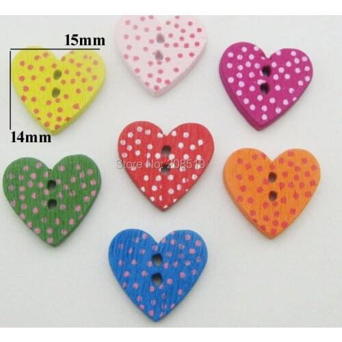 WBNWEA Fashion Love buttons 3/5" polka dots printed painting wooden button assorted 150pcs sewing accessory craft buttons