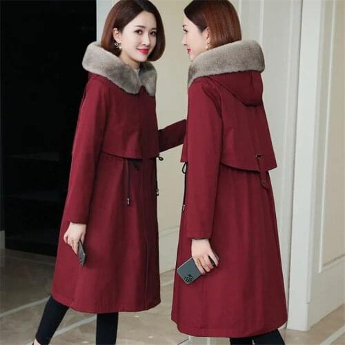 Womens Winter Jacket Hooded Fur Coat Long Thick Warm Cotton Padded Parkas Woman Wool Liner Distachable Plus Size Jackets Coat