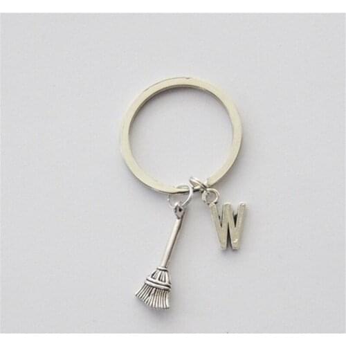 Halloween Keychain, Witch Gift, Witch Accessories, Witch Keychain, Broom Keychain, Witch Purse Charm, Initial Keychain