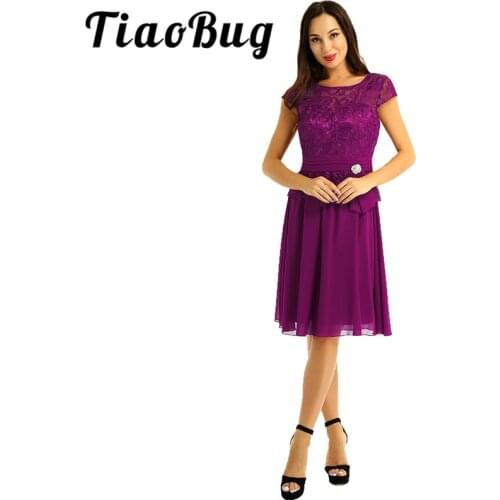 Women Lace up short bridesmaid dresses Princess wedding party dress prom gown 2020 Floral Lace Overlay Elegant Chiffon Dresses