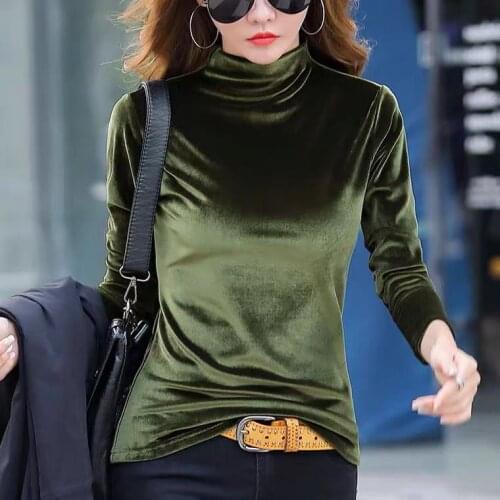 Winter Turtleneck Velvet T Shirt Women Casual Elegant Solid Autunm Tops Fashion 2020 Spring Long Sleeve Plus Size T Shirt M-7XL