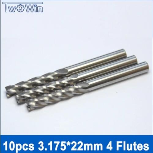 10pcs 3.175*22mm 4 Flutes End Mills CNC EndMill Tools Carbide End Mills Free Shipping