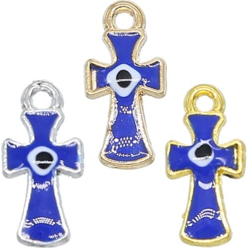 10pcs fashion evil eye cross small pendant Enameldiy jewelry accessories findings handmade bracelet making DIY small accessories
