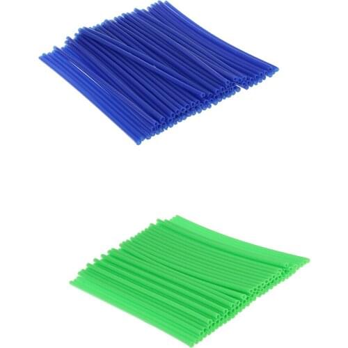 144 Pieces Universal Motocross Wheel Rim Spoke Wraps Skins Cover Green&Blue