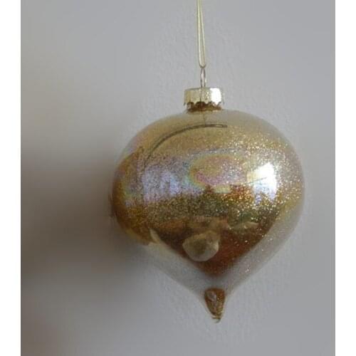 Small Packing Gold Series Onion Shaped Glass Pendant Christmas Tree Hanger Different Diameter 8cm 10cm Handmade Glass Craft