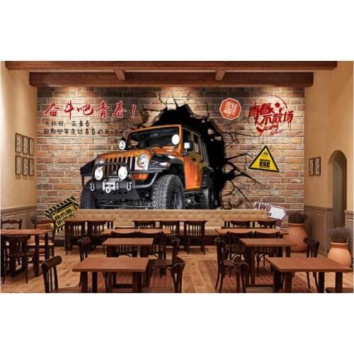 WDBH 3d wallpaper Custom photo Vintage wall brick car broken wall living room home decor 3d wall mural wallpaper for walls 3 d