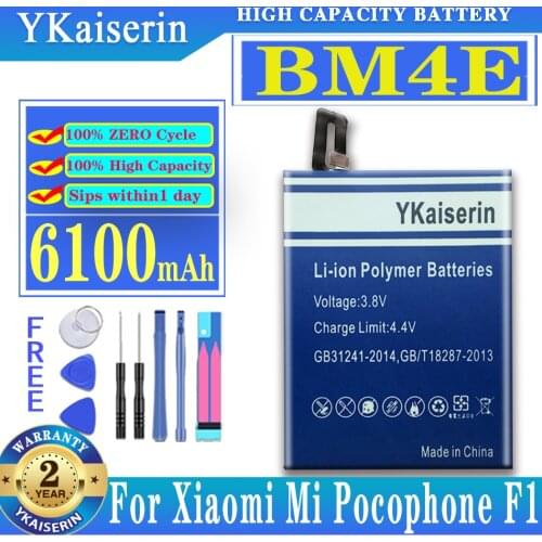 Original YKaiserin For Xiao Mi BM4E Phone Battery for Xiaomi Mi Pocofone Poco F1 5400mAh Replacement Batteries Free Tools