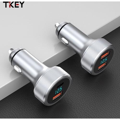 36W Car Phone Charger QC3.0+PD QC+QC 2-in-1 Metal Charger in Car Type C USB Quick Charging for iPhone Huawei Samsung Xiaomi Sony