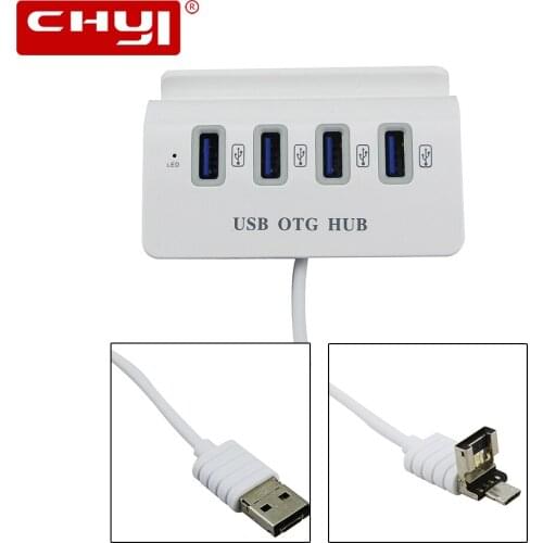 CHYI Micro USB Hub 2.0 4 Port With Phone Holder High Speed USB OTG Hub Multi USB Spliter For Computer Laptop PC Accessories