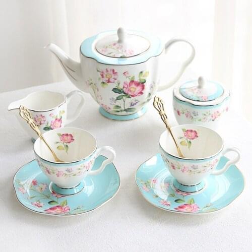 Flower Tea Cup Saucers Set Porcelain Tea Pot Creamer Sugar Bowl Coffee Mug Household Teaware Sets Coffeeware Supplier