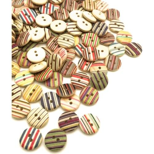 50PCS/Lot 15mm 2 Hole Mixed Stripe Line Wood Buttons DIY Clothing Home Decor Sewing Scrapbooking Card Making Buttons SC003