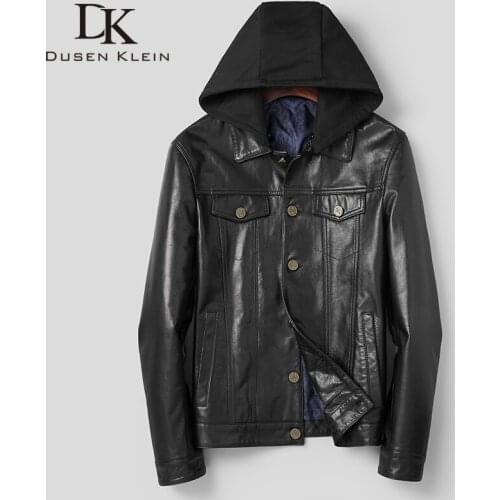 DK Young Men Winter Real Leather Jackets Hooded Natural Goat Leather Clothing Spring Young Student Leather Genuine